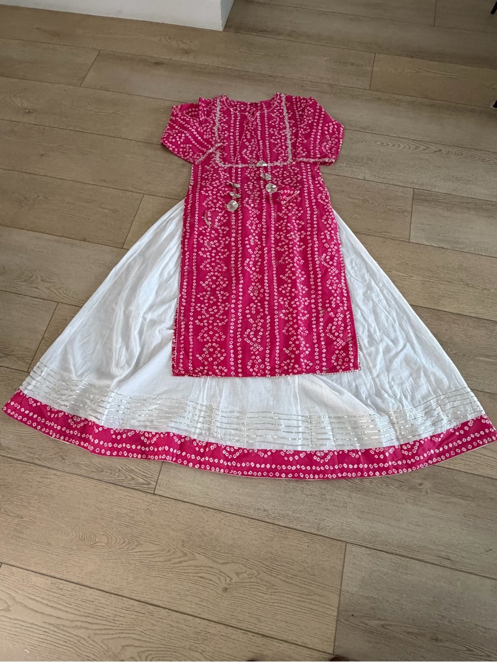 Pink and White Printed Kurta Skirt Set for Women